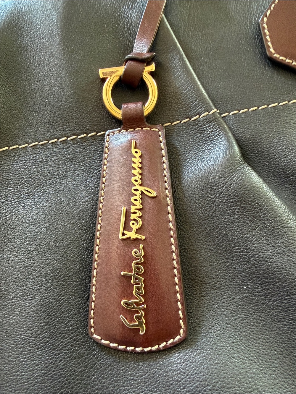 Authentic Brown Leather Tote with Gold Hardware - Picture 13 of 17